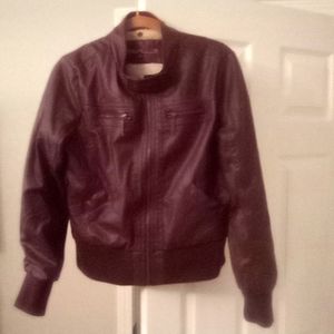 Burgundy XL Women's Leather Bomber Jacket